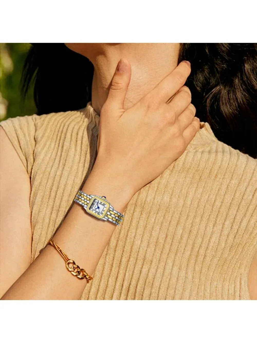 Chic Cheetah Print Gold Watch for Women, Vintage Bracelet, Rectangular Roman